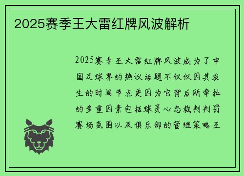 2025赛季王大雷红牌风波解析